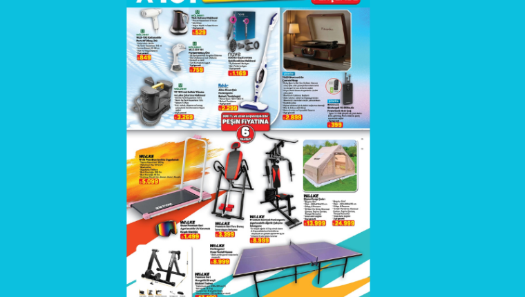 A101 marketler koşu bandı ağırlık çalışma istasyonu kamp çadırı ve kayak gözlüğü satacak