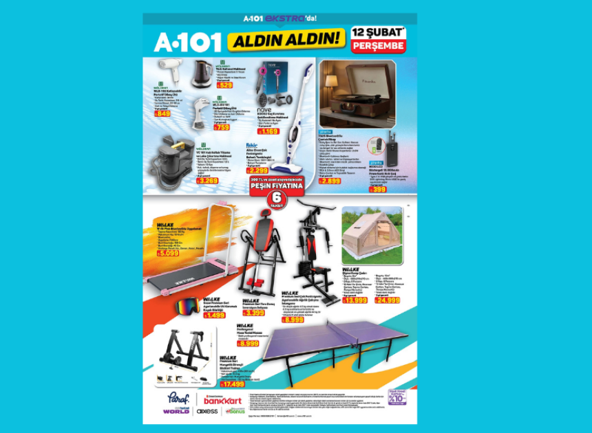 A101 marketler koşu bandı ağırlık çalışma istasyonu kamp çadırı ve kayak gözlüğü satacak