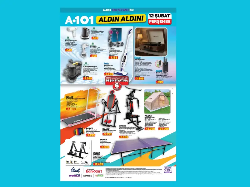 A101 marketler koşu bandı ağırlık çalışma istasyonu kamp çadırı ve kayak gözlüğü satacak
