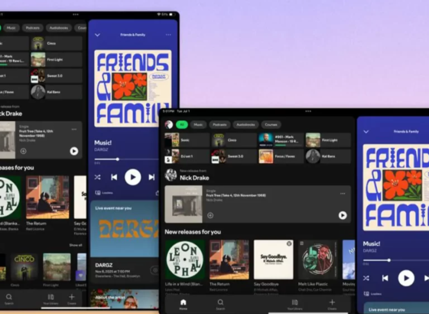 Spotify yeni arayüzüyle Galaxy Z Fold ve Tab deneyimini baştan tanımlıyor