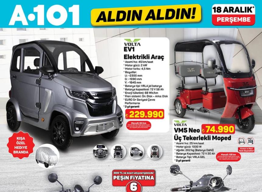 A101 marketler Volta EV1 elektrikli araç ve motosiklet satacak