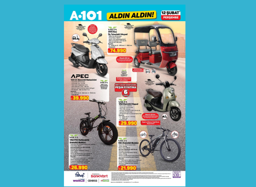 A101 marketler Volta elektrikli araçlar ve elektrikli bisiklet satacak